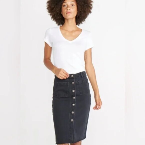 Marine Layer Blake denim button down midi skirt in faded black raw hem - Picture 1 of 8